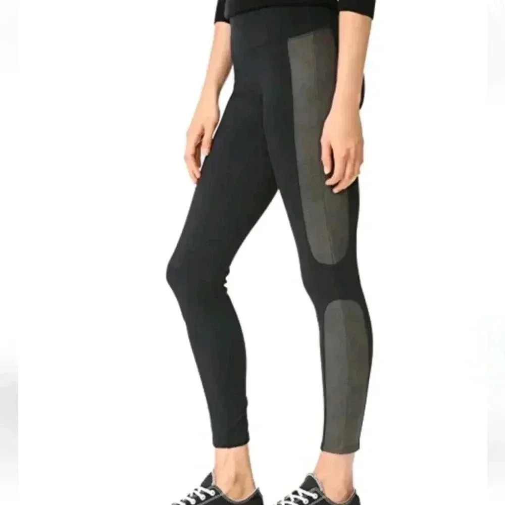 SPANX Faux Leather Panel Ponte Leggings Black Stretch Large